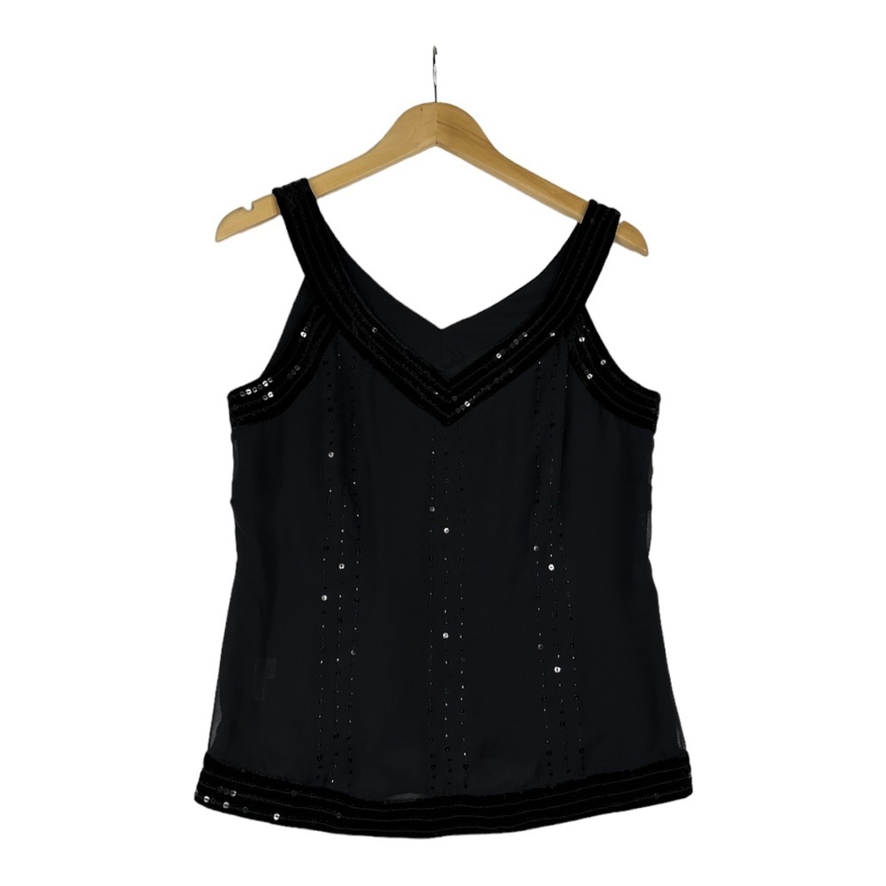 Black sheer Ann Taylor Loft tank sequins & velvet Size‎ 8